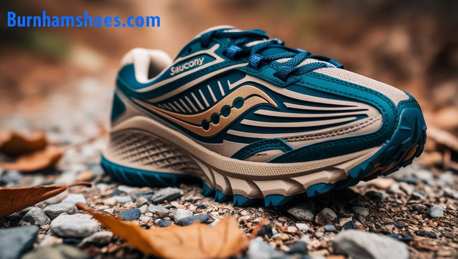 A close up of a Saucony sneakers sole displaying its intricate tread patterns