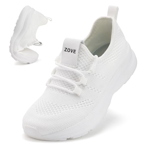 ZOVE Wide Toe Box Shoes Women Extra Wide Width Sneakers Ultra Light Road Running Shoes Non-Slip Tennis Sneakers Breathable Walking Athletic 8803 White 38