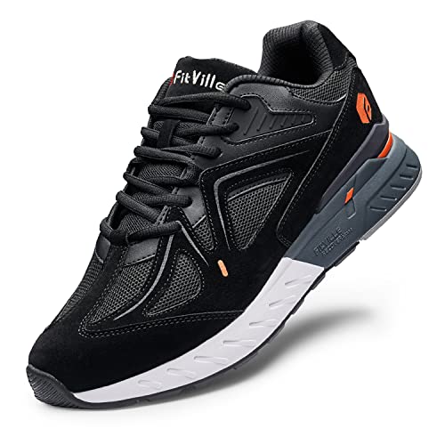 FitVille Extra Wide Walking Shoes for Men Wide Width Sneakers for Flat Feet Arch Fit Heel Pain Relief - Rebound Core (10 X-Wide, Black)